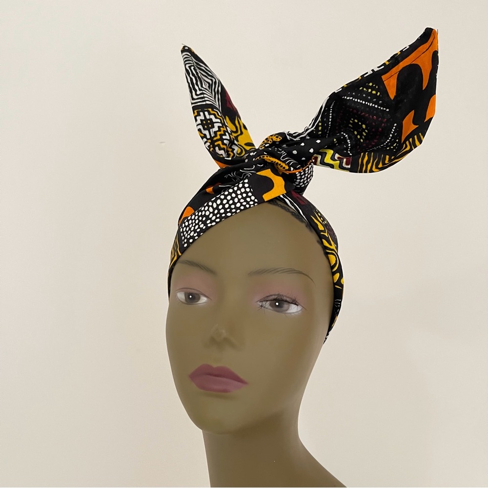 Stylish Black and Orange Tribal Print Wired Cotton Headband